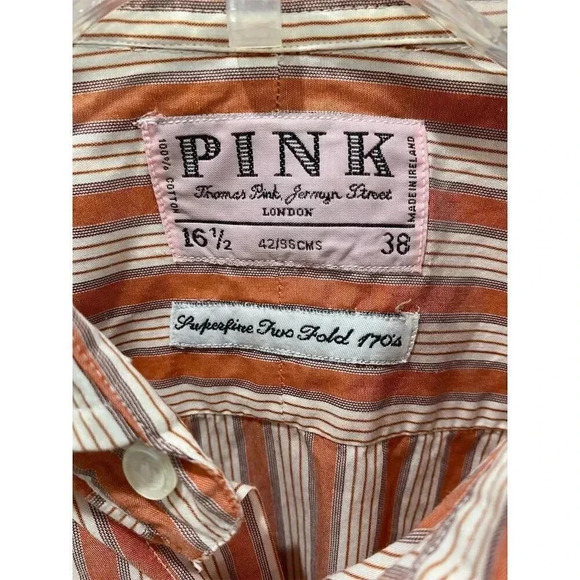 Thomas Pink men’s Striped Button-Up Shirt Multicolor Size 16 1/2, 38 - Picture 3 of 4